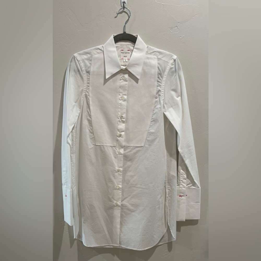 Pink Tartan - Tuxedo Tunic Shirt in White